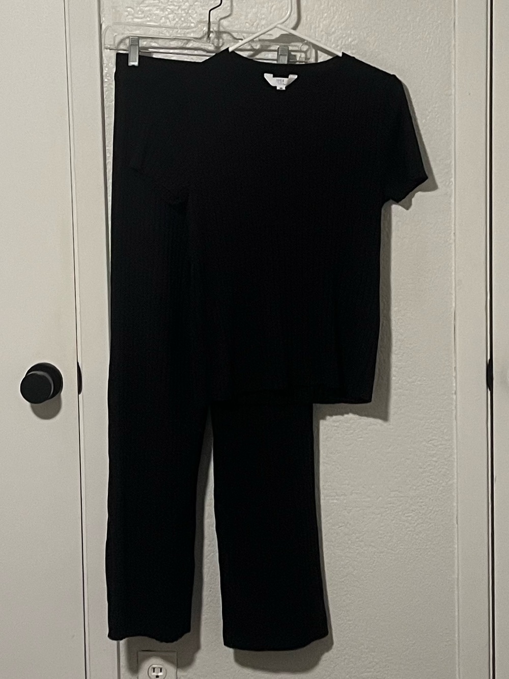 Time and Tru Black Knit Wide Leg Pants & Short Sleeve Top Set